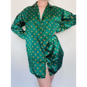 Victoria’s Secret | Vtg Gold Label Green Printed Button-Down Pajama Top